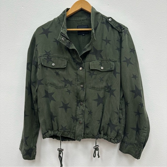 RAILS Collins Jacket Sage with Black Stars Linen Blend Bomber Cropped Army Green - Picture 2 of 13
